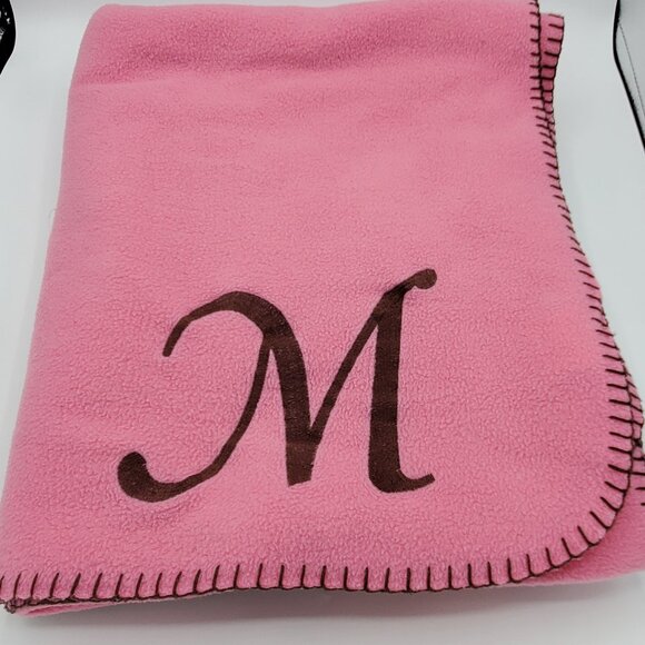 Allure Pink Fleece Monogram M Blanket Throw - Picture 6 of 6